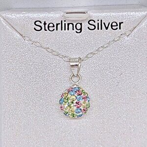 Charming Girl 925 Sterling Silver Crystal Pave Ball Pendant Chain Necklace 15"